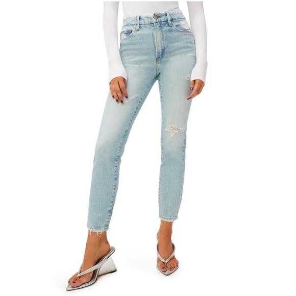 NWT Good American Hood Classic High Rise Distressed Jeans Blue681 - Picture 1 of 2